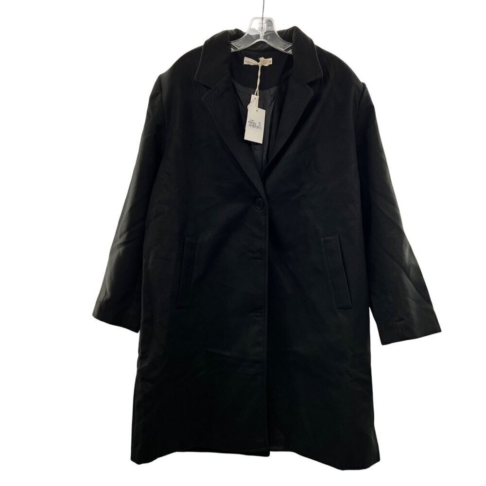 Grace & Emma Women's Black Overcoat Long Sleeve Button Up Size XL New